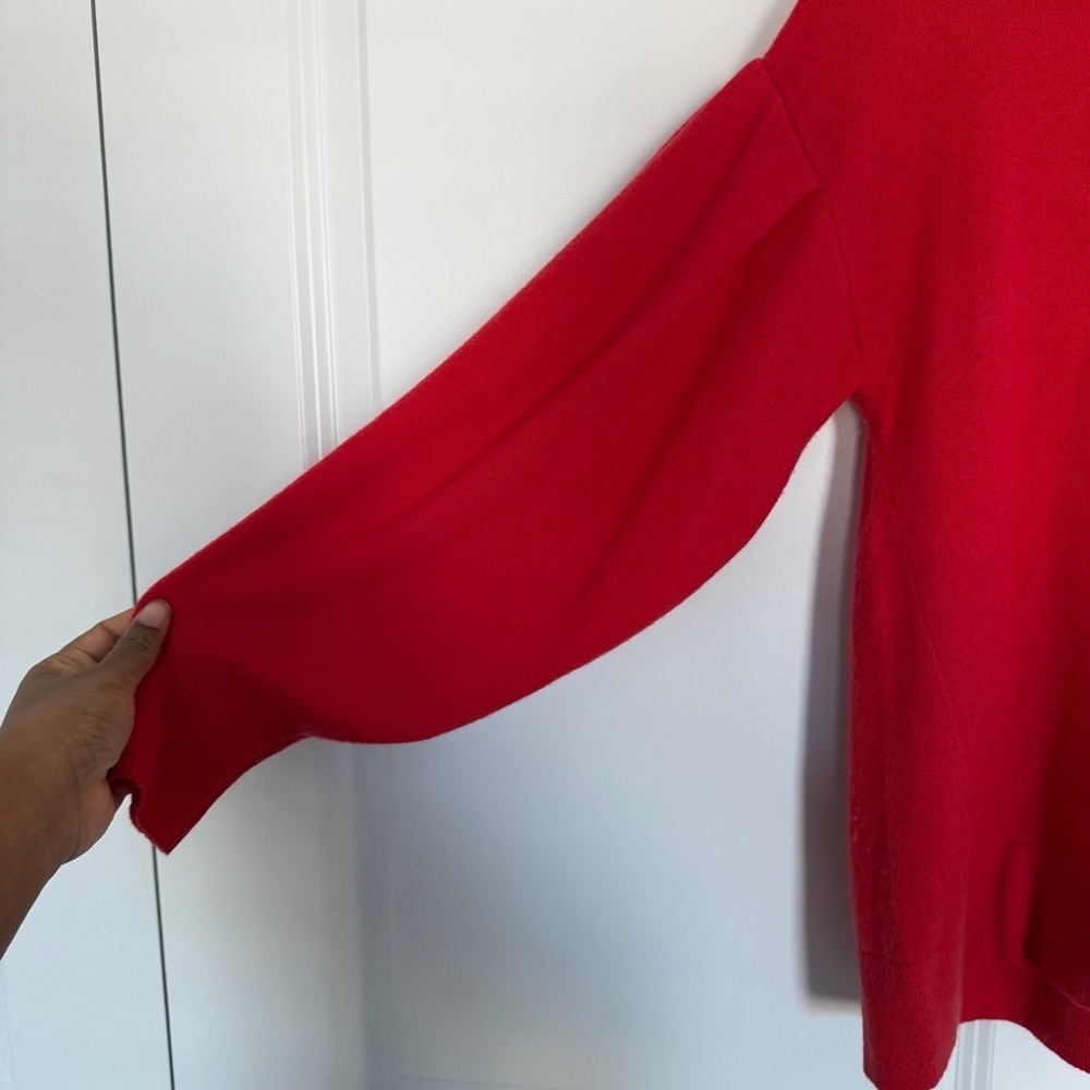 Vince Cashmere Pleated Sleeve Crew Sweater Poppy Orange Red - Picture 6 of 9